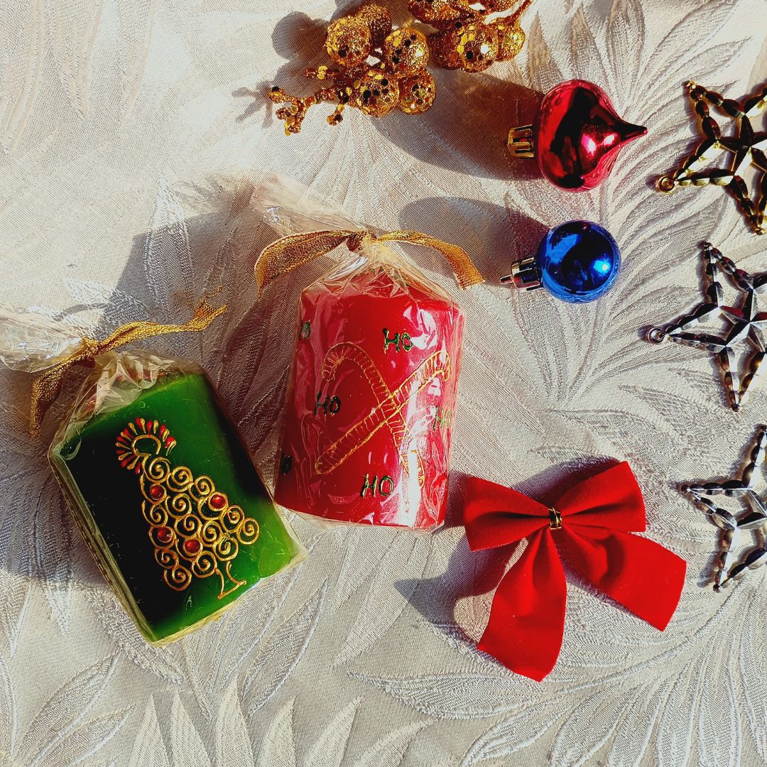 Set of 2 - Decorative Pillar Candles